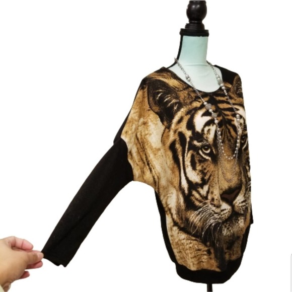 Mojoyce Tiger Head Batwing Jumper Sweater Black M - Picture 4 of 10